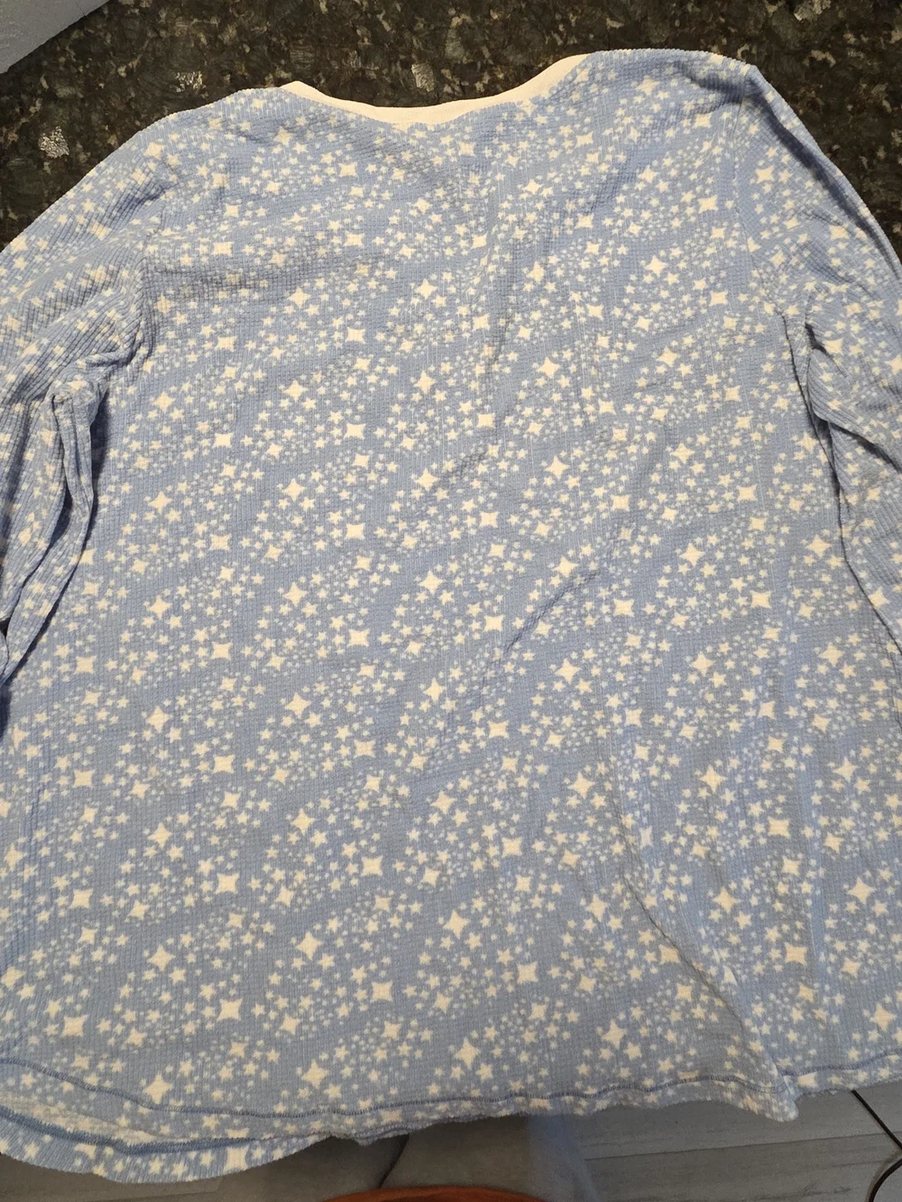 Charter Club Light Blue and Cream Star-Print Henley Pajama Top